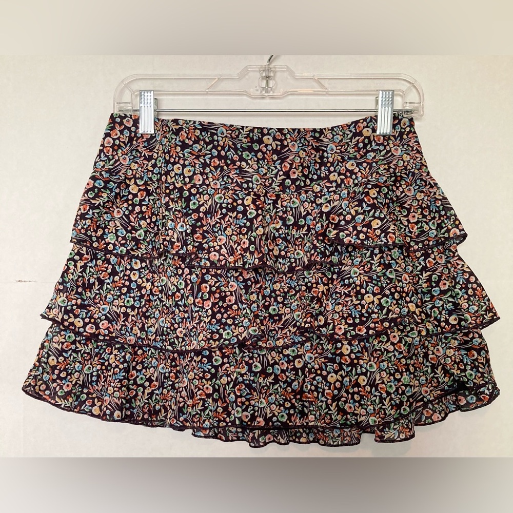 Express Floral Tiered Ruffle Mini Skirt